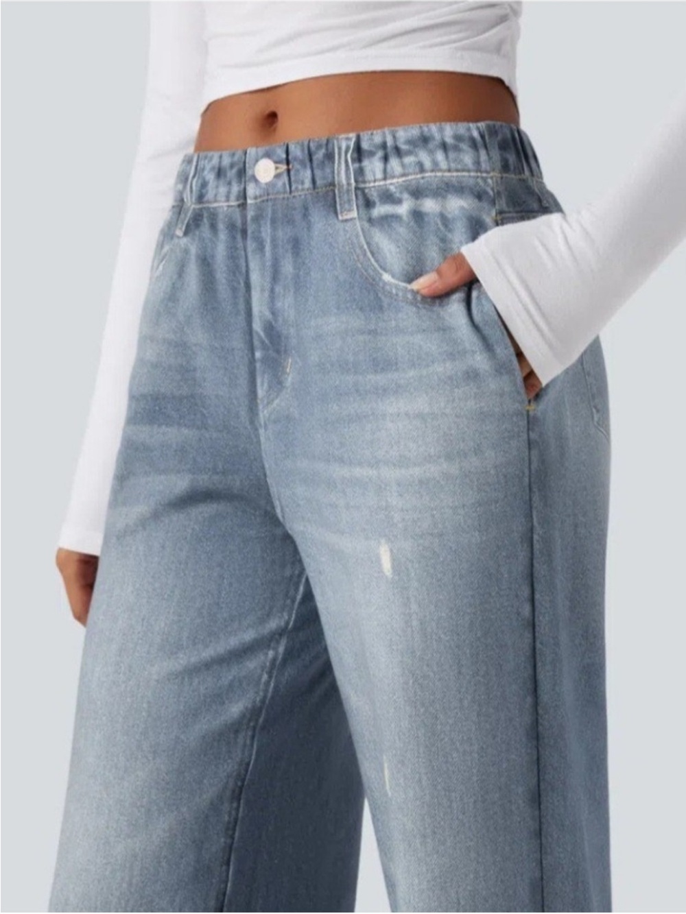 HALARA Mid Rise Denim Print French Terry Casual Sweatpants Jeans with Pockets M - Picture 4 of 9